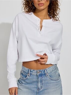 Garage Oversized Henley Long Sleeve Top